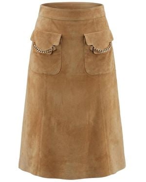 Gucci Suede Skirt With Chain Detail - Natural