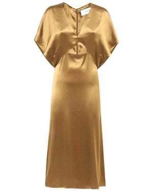 Yves Salomon Cut-Out Satin Midi Dress - Metallic