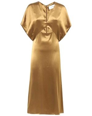Yves Salomon Cut-Out Satin Midi Dress - Metallic