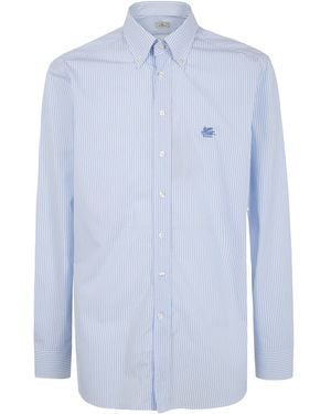 Etro Pegaso Embroidered Striped Shirt - Blue
