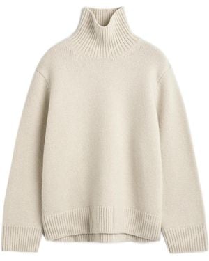 TOTEME Wool High-Neck Top With An Almond-Shaped Neckline - Natural