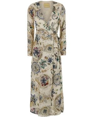 Momoní V-Neck Printed Dress - Natural