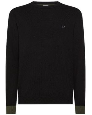 Sun 68 Elbow Patch Crew Neck Knitted Sweater - Black
