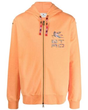 Etro Logo-Debossed Zip-Up Hoodie - Orange