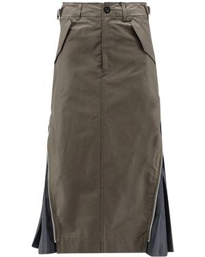 Sacai Pleated-Panel Zip-Detail Mid Skirt - Multicolor