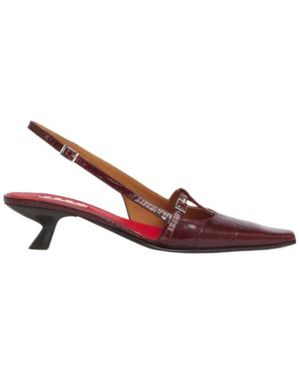 Marni Burgundy Croc-Effect Leather Katty Slingback - Brown