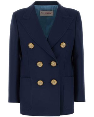 Valentino Double-Breasted Straight Hem Blazer - Blue