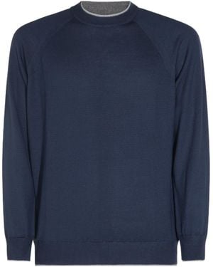 Eleventy Textured Crew Neck Knitted Sweater - Blue