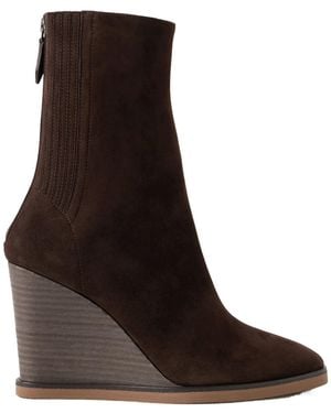 Aquazzura Suede Wedge Ankle Boots - Brown