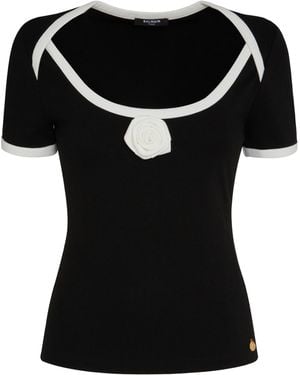 Balmain Boat-Neck Short-Sleeved Top - Black