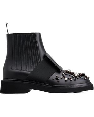 Roger Vivier Viv' Rangers Studs Lacquered Buckle Chelsea Ankle Boots - Black