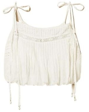 Twinset Lace Tie-Shoulder Cropped Top - White