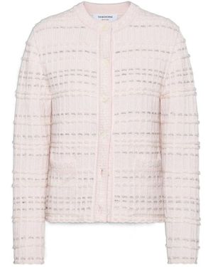 Thom Browne Seersucker Cotton Cardigan - Pink