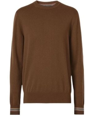 Burberry Icon Stripe-Trim Wool Jumper - Brown