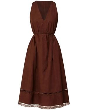 Twinset V-Neck Midi Dress With Embroidered Details - Brown