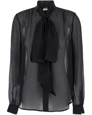 Saint Laurent Pussy-Bow Long-Sleeved Top - Black