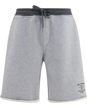 Brunello Cucinelli Cotton French Terry Bermuda Shorts With Embroidery - Grey