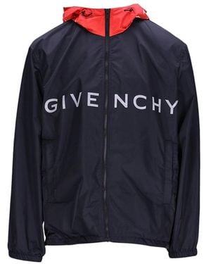 Givenchy Logo Printed Hooded Windbreaker - Blue