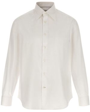 Brunello Cucinelli Long-Sleeved Curved Hem Shirt - White