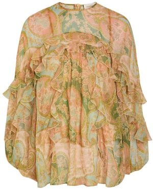 Zimmermann Paisley Ruffled Silk Blouse - Metallic