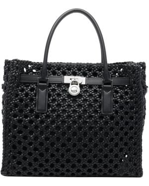 MICHAEL Michael Kors Hamilton Moderne Large Hand-Woven Satchel Bag - Black