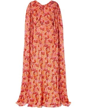 Saloni Claudia Cape-Effect Floral-Print Silk-Georgette Gown - Red