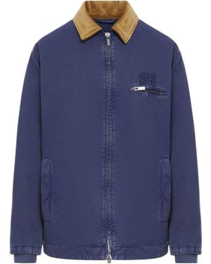 Miu Miu Gabardine Trucker Jacket With Corduroy Collar - Blue