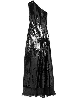 Stella McCartney One-Shoulder Chiffon-Trimmed Sequined Tulle Gown - Black