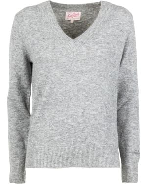 MC2 Saint Barth Long-Sleeved V-Neck Jumper - Grey