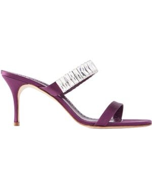 Manolo Blahnik Crystal-Embellished Satin Sandals - Pink