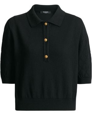Balmain Knitted 3-Button Polo - Black
