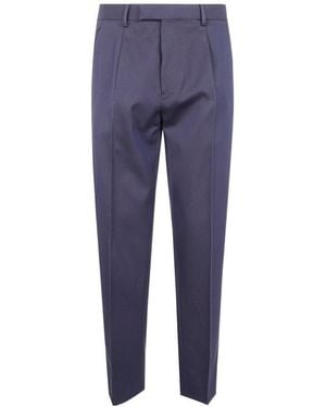 ZEGNA Pleated Cotton Trousers - Blue
