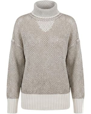 Twinset Turtleneck Cutout Knit Sweater - Gray