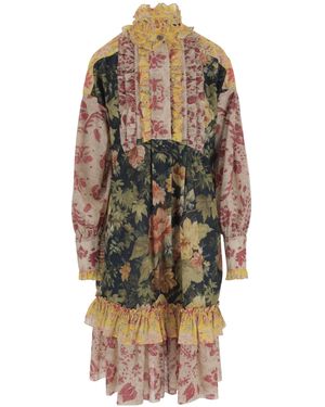 Valentino Floral Print Ruffle Detailed Dress - Multicolor