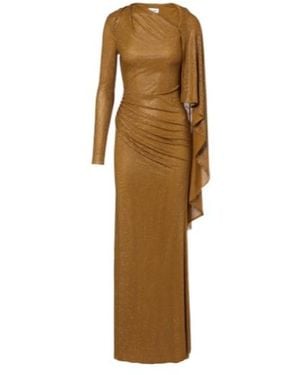 Self-Portrait Draped Embellished Mesh Gown - Natural