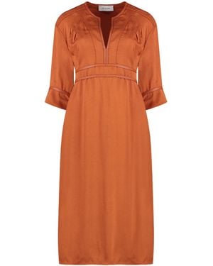 Yves Salomon Belted Crepe Midi Dress - Orange