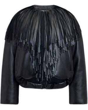 Alaïa Alaïa Fringed Leather Bomber Jacket - Black