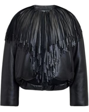 Alaïa Alaïa Fringed Leather Bomber Jacket - Black