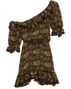 Saint Laurent Ruffled One-Shoulder Dress - Green