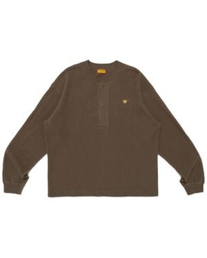 Human Made Waffle-Knit Henley Top - Brown