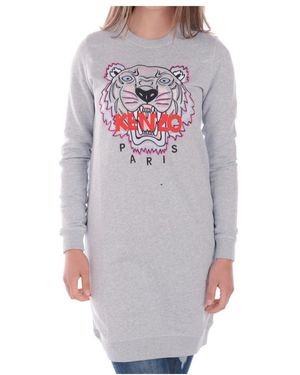 KENZO Embroidered Tiger Head Logo Dress - Grey