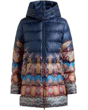 Etro Down Jacket With Hood And Placed Print - Blue