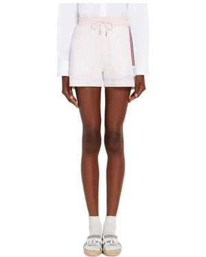 Thom Browne Rwb Stripe Knitted Cotton Shorts - White