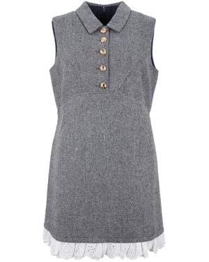 Self-Portrait Lace-Trim Herringbone Mini Dress - Gray