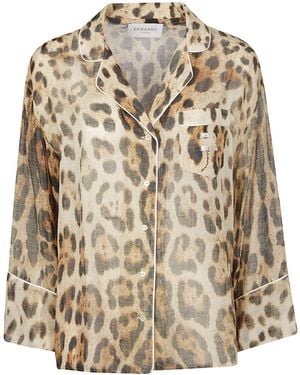 ERMANNO FIRENZE Printed Long Sleeve Pyjama Shirt - Natural