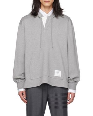 Thom Browne Cotton Long-Sleeve Rugby Hoodie - Grey
