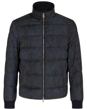 Etro Paisley-Printed Zip-Up Padded Jacket - Blue