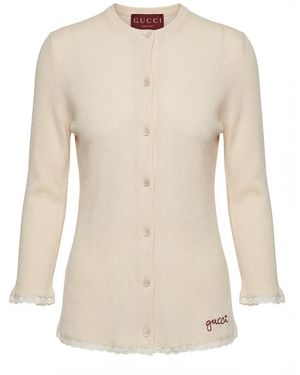 Gucci Embroidery Rib Cardigan - Natural
