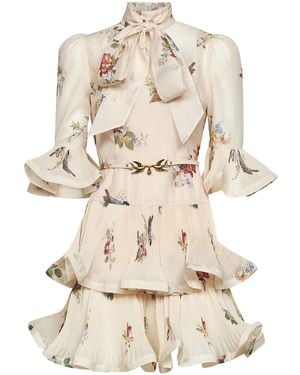 Zimmermann Ruched Floral Mini Dress - Natural