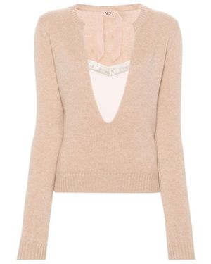 N°21 U-Neck Laminated Jumper - Natural